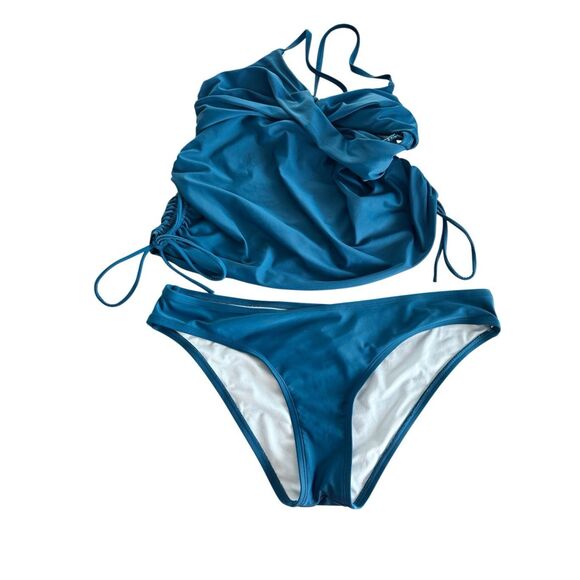 Cupshe maternity nursing tankini swimsuit bathing suit sz large 2 piece blue - Picture 1 of 5